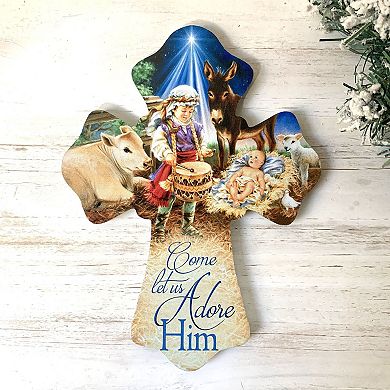 8" Blue and White Little Drummer Boy Religious Wall Cross