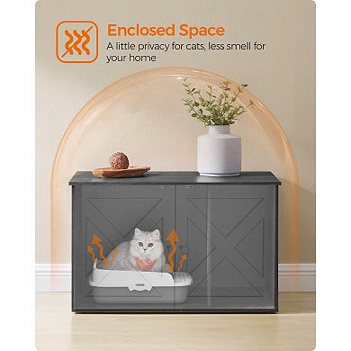 Hidden Cat Litter Box Enclosure, Wooden Cabinet Furniture, Cat Washroom With Doors