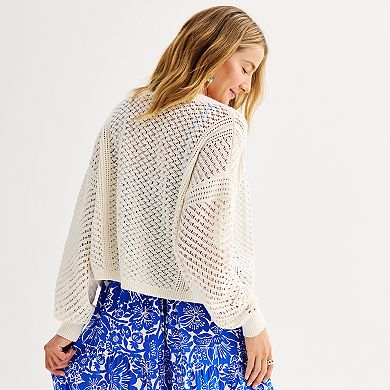 Women's Sonoma Goods For Life Button Front Crochet Cardigan