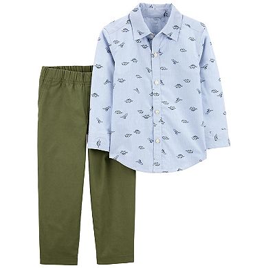 Toddler Boy Carter's 2-pc. Dinosaur Button-Front Shirt & Canvas Pant Set