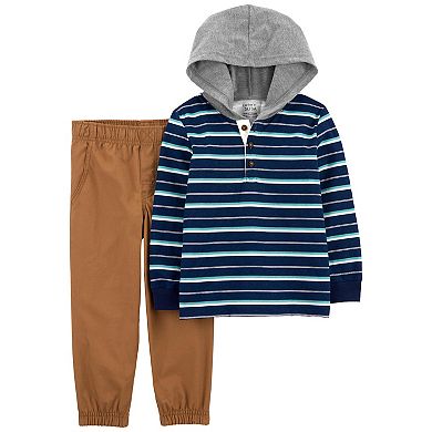 Toddler Boy Carter's 2-pc. Striped Hooded Tee & Canvas Pant Set