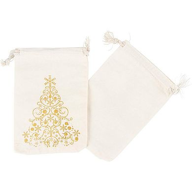 12 Pcs Jewelry Bags Drawstring Canvas Christmas Tree Pouches For Gift Party 4x6”