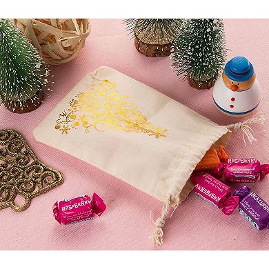 12 Pcs Jewelry Bags Drawstring Canvas Christmas Tree Pouches For Gift Party 4x6”