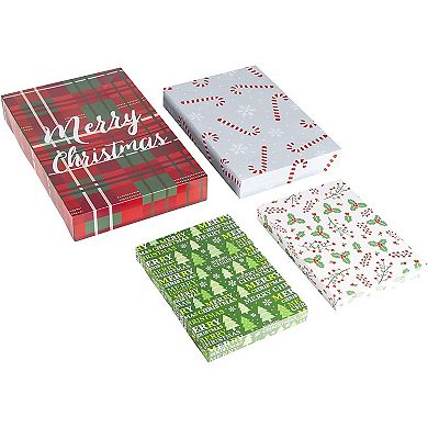 24 Pack Christmas Boxes For Gifts With Lids For Presents In 4 Designs, 3 Sizes