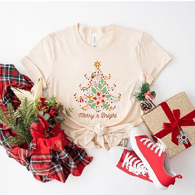 Merry And Bright Tree Grunge Short Sleeve Graphic Tee