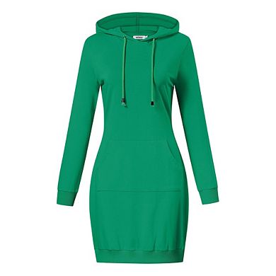 Women's Long Sleeve Pullover Hooded Dress Slim Fit Tunic Mini Dress With Pocket