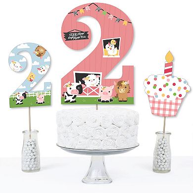 Big Dot Of Happiness 2nd Birthday Girl Farm Animals Second Birthday Party Table Toppers 15 Ct