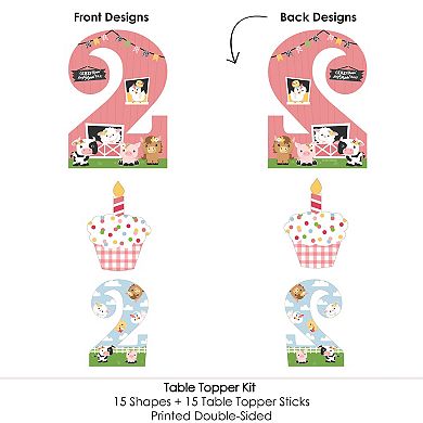 Big Dot Of Happiness 2nd Birthday Girl Farm Animals Second Birthday Party Table Toppers 15 Ct