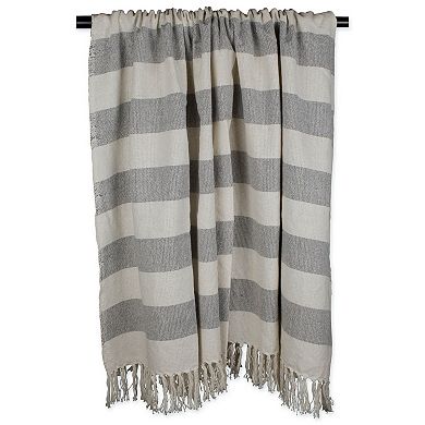 Gray and White Cabana Striped Fringed Throw Blanket 50" x 60"