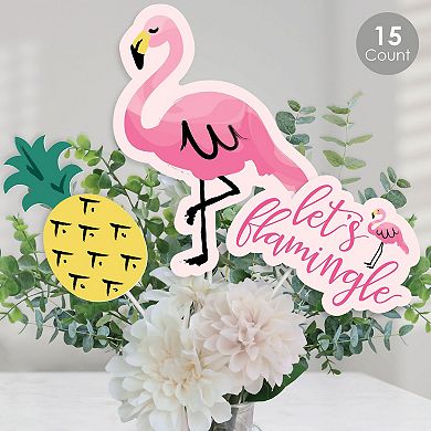 Big Dot Of Happiness Pink Flamingo - Tropical Party Centerpiece Sticks - Table Toppers 15 Ct