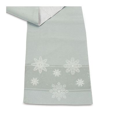 Embroidered Wintry Blue Snowflake Table Runner 72"l