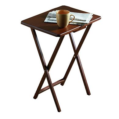 Pj Wood Folding Tv Tray Tables With Compact Storage Rack, Walnut, 5 Piece Set