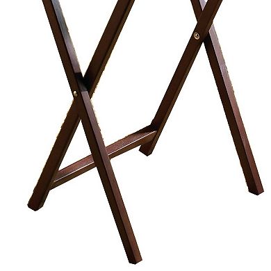 Pj Wood Folding Tv Tray Tables With Compact Storage Rack, Walnut, 5 Piece Set