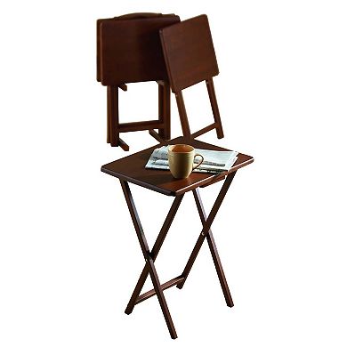 Pj Wood Folding Tv Tray Tables With Compact Storage Rack, Walnut, 5 Piece Set