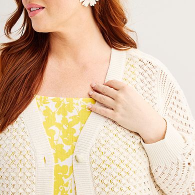 Plus Size Sonoma Goods For Life® Button-Front Crochet Cardigan