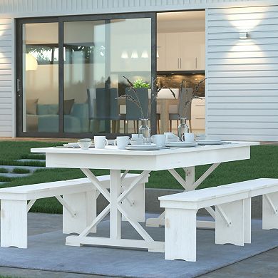 Emma and Oliver Elora 7' x 40" Rectangular Solid Pine Folding Farm Table with Crisscross Legs