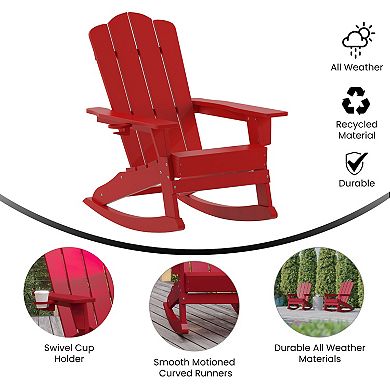 Merrick Lane Nassau All-Weather Rocking Adirondack Chair with Swiveling Cupholder