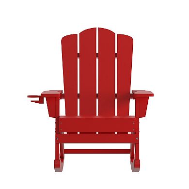 Merrick Lane Nassau All-Weather Rocking Adirondack Chair with Swiveling Cupholder