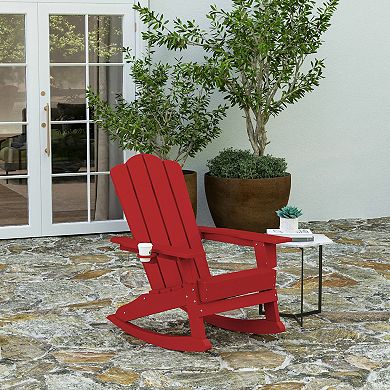 Merrick Lane Nassau All-Weather Rocking Adirondack Chair with Swiveling Cupholder