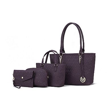 Mkf Collection Edelyn Embossed M Signature  Tote Handbag 4 Pcs Set By Mia K