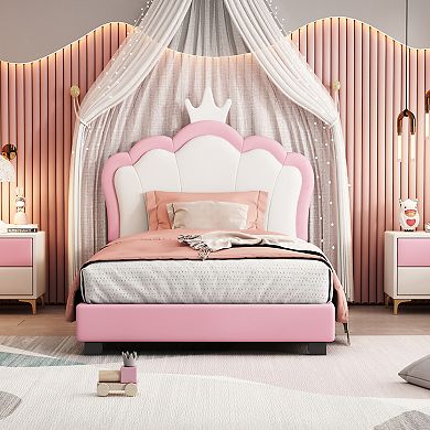 Merax Upholstered Princess Bed With Crown Headboard