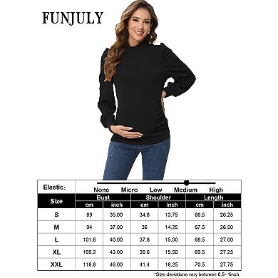 Maternity Shirts Women's Casual Floral Pregnancy Puff Long Sleeve Striped Ruched Side Tunic Top
