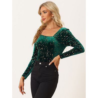 Velvet Stars Top For Women's Long Sleeve Off Shoulder Sexy Party Shirt