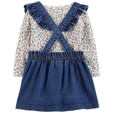 Baby Girl Carter's 3-pc. Floral Long-Sleeve Tee & Chambray Jumper Set