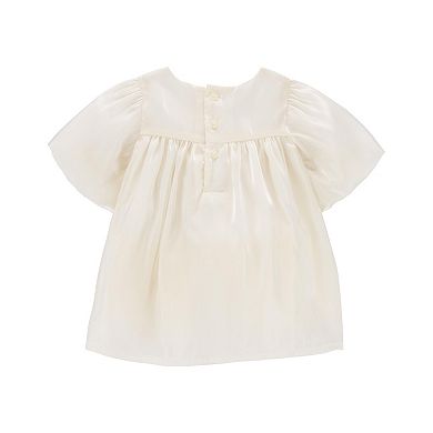 Baby Girl Carter's Gold Cream Holiday Bow Dress