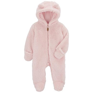 Baby Girl Carter's Pink Hooded Ear Sherpa Jumpsuit