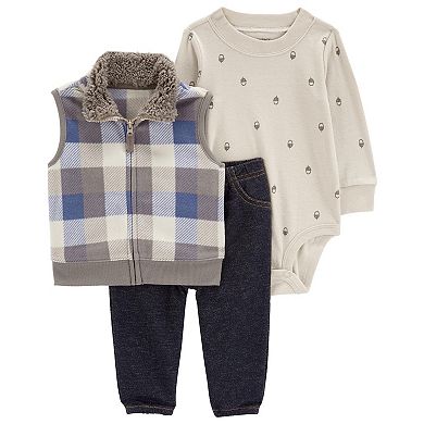 Baby Boy Carter's 3-Piece Plaid Fleece-Lined Vest Set