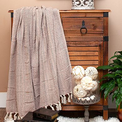 Brown and Beige Woven Handloom Herringbone and Gingham Throw Blanket 52" x 67"