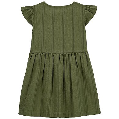 Toddler Girl Carter's Olive Button-Front Flutter Dress