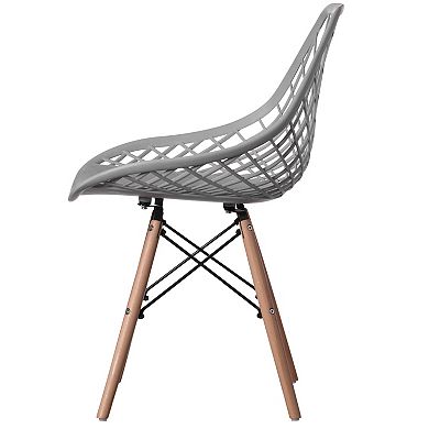 Mid-Century Modern Style Plastic DSW Shell Dining Chair with Lattice Back and Wooden Dowel Eiffel Legs