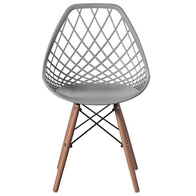 Mid-Century Modern Style Plastic DSW Shell Dining Chair with Lattice Back and Wooden Dowel Eiffel Legs