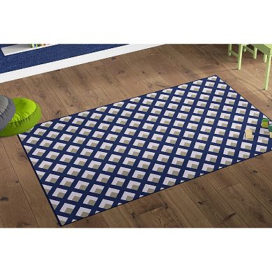 Deerlux Modern Living Room Area Rug with Nonslip Backing, Geometric Gray and Blue Trellis Pattern