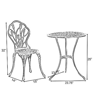 Indoor and Outdoor Bronze Dinning Set Bistro Patio Cast Aluminum.