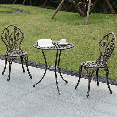 Indoor and Outdoor Bronze Dinning Set Bistro Patio Cast Aluminum.