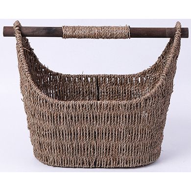 Free Standing Magazine and Toilet Paper Holder Basket with Wooden Rod