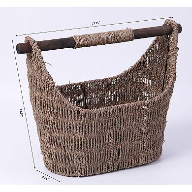 Free Standing Magazine and Toilet Paper Holder Basket with Wooden Rod