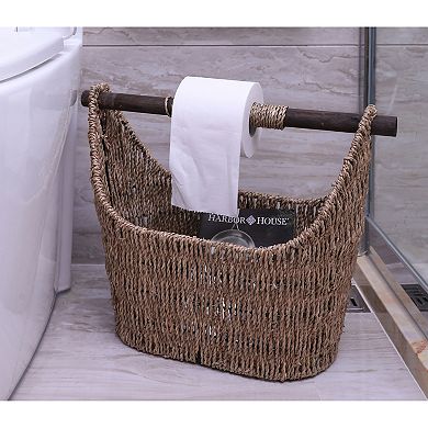 Free Standing Magazine and Toilet Paper Holder Basket with Wooden Rod