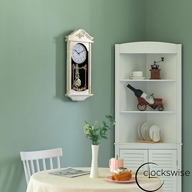 Clockswise Vintage Grandfather Wood- Looking Plastic Pendulum Wall Clock