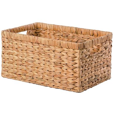 Natural Woven Water Hyacinth Wicker Rectangular Storage Bin Basket with Handles