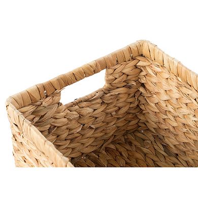 Natural Woven Water Hyacinth Wicker Rectangular Storage Bin Basket with Handles