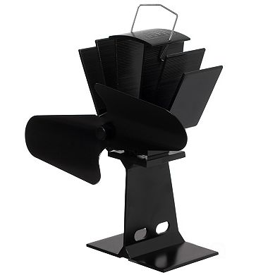 Black Indoor Heat Powered Aluminum 2-Blade Wood Stove Fan for Increasing Burning Fireplace