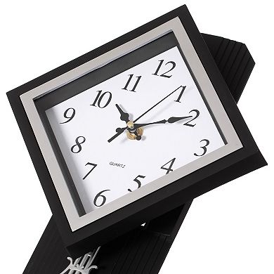 Traditional Square Wood- Looking Pendulum Plastic Wall Clock