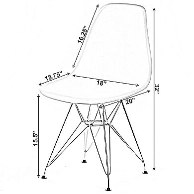 Mid-Century Modern Style Plastic DSW Shell Dining Chair with Metal Legs, Set of 4