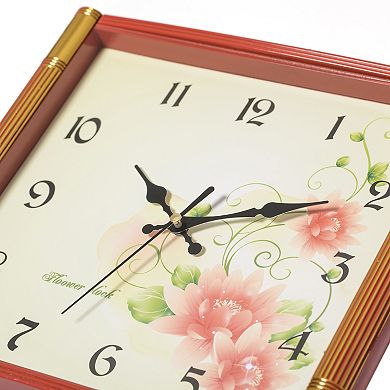 Unique Modern Square Shaped Wall Clock with Floral Design