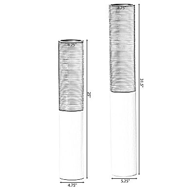 Modern Tall Decorative Ripped Cylinder Floor Vase, Set of 2