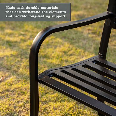 Steel Outdoor Powder Coated Garden Park Seating Bench with Cast Iron Backrest, Lawn Decor